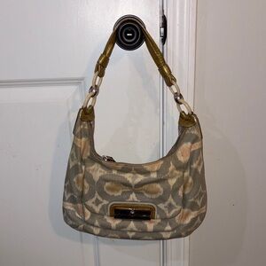 Coach Gray and Tan Patterned Shoulder Bag
